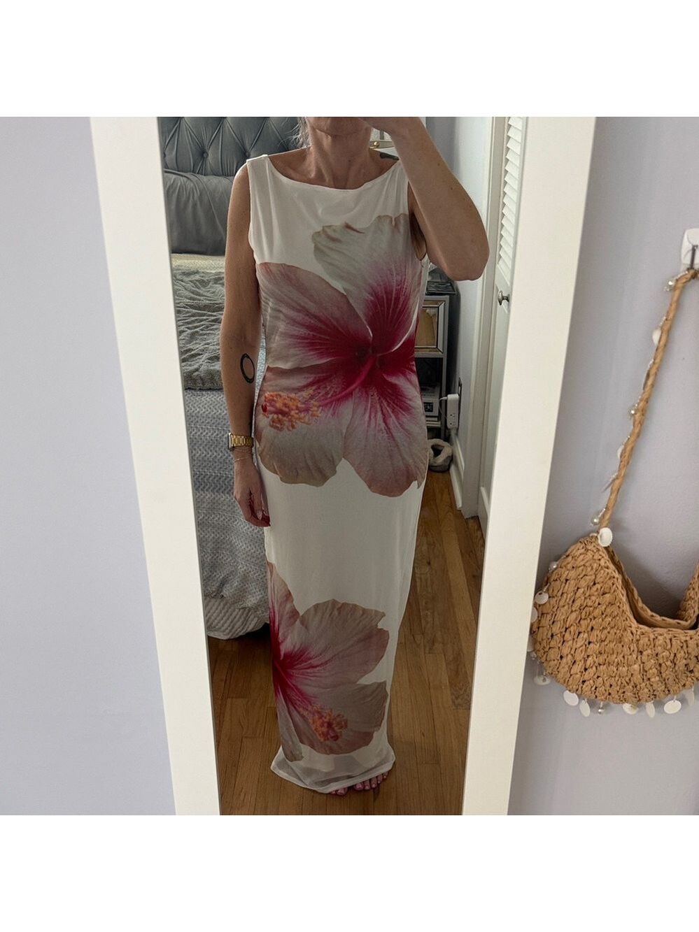 SHEIN Cream Maxi Dress with Pink Floral Motif